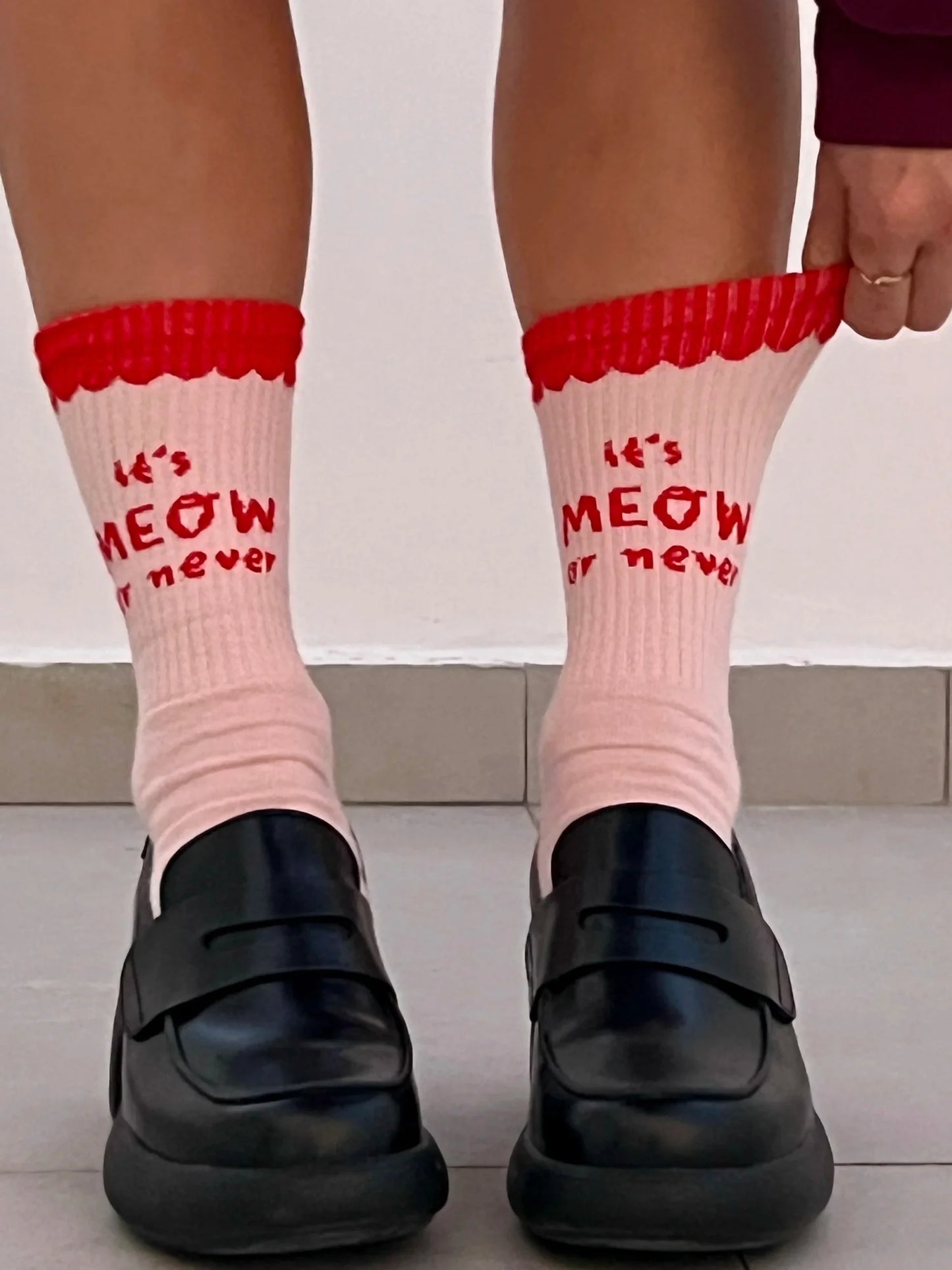 "It's MEOW or never"- Premium Socks- Red/ Pink edtion