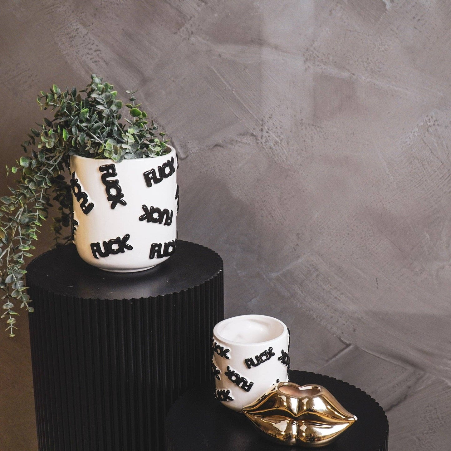 Pot - 'FUCK' - Ceramics - White/Black -11x11x11,5cm