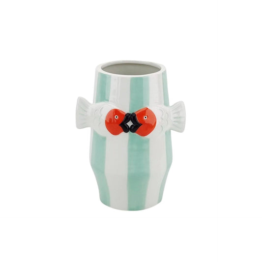 Vase - Flower Vase Fish-Mint/White/Orange - 14x11,5x18,5cm