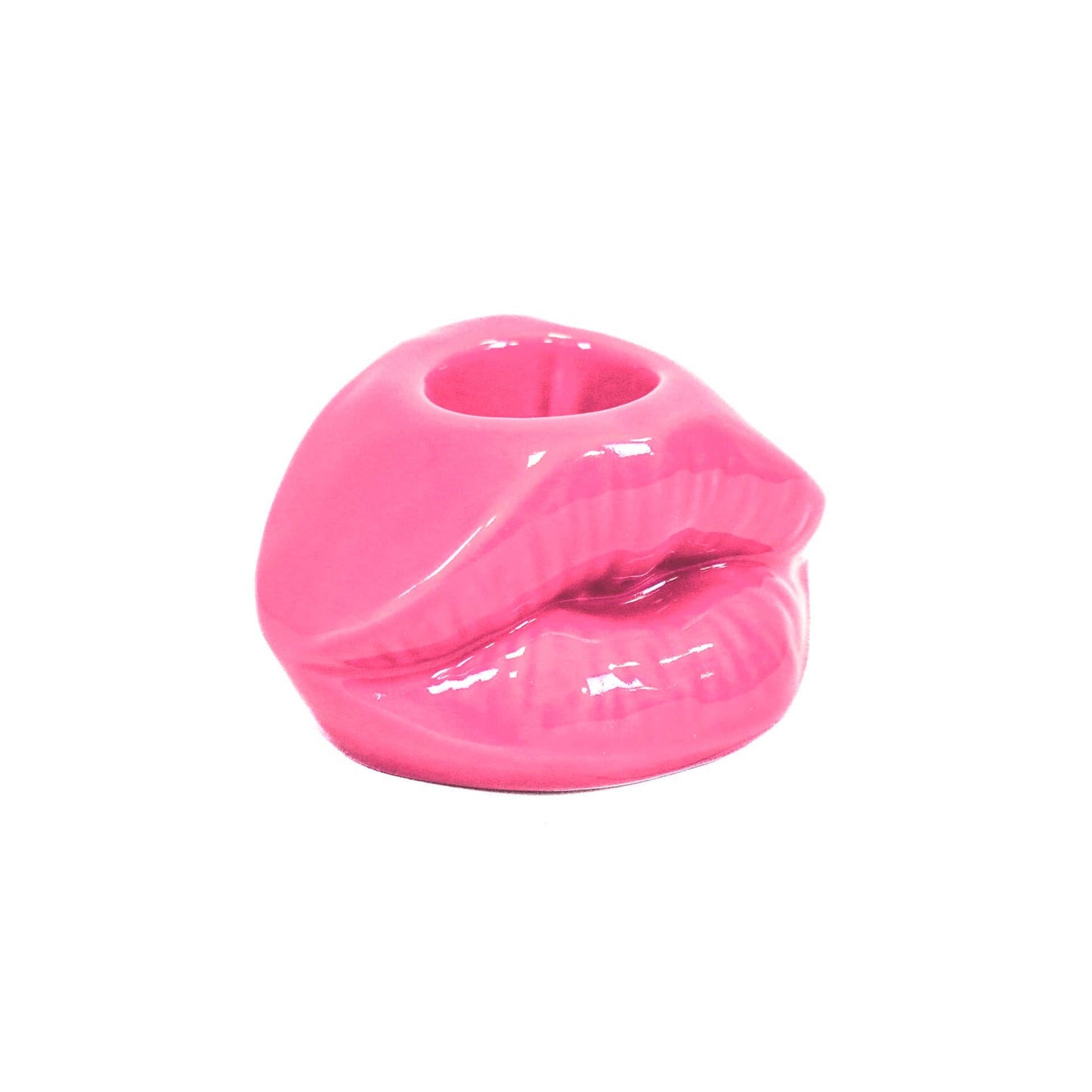 Candle holder - Lip - Ceramic - Neon Pink - 10,5x6,5x5,5cm
