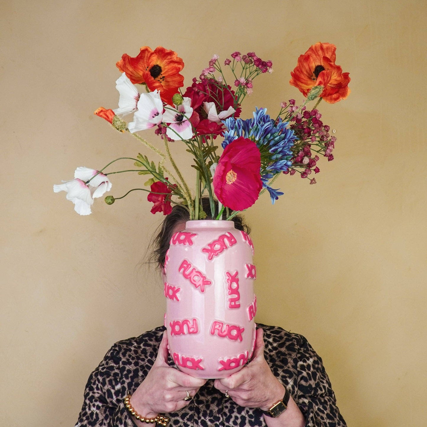 Vase - 'FUCK' - Ceramics  - Pink  - 17x17x27cm