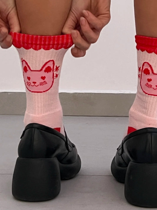 "It's MEOW or never"- Premium Socks- Red/ Pink edtion
