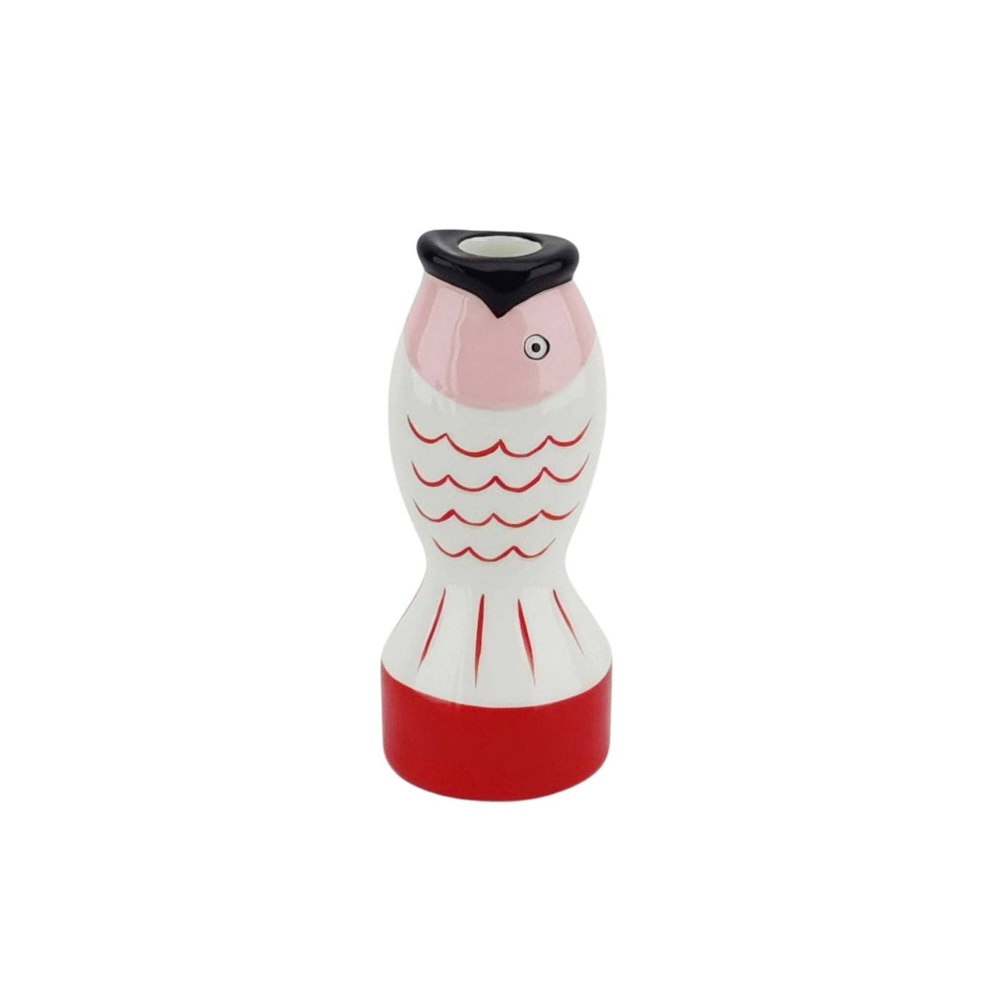 Candle holder - Fish  - Red/White/Pink - 7x7x16,5cm
