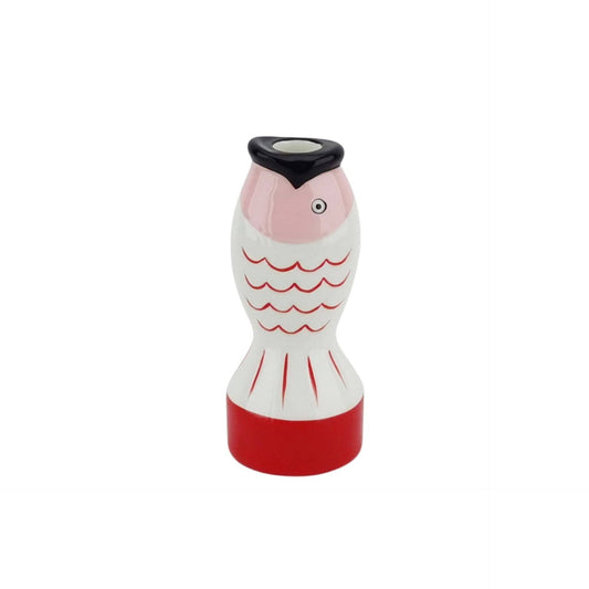 Candle holder - Fish  - Red/White/Pink - 7x7x16,5cm